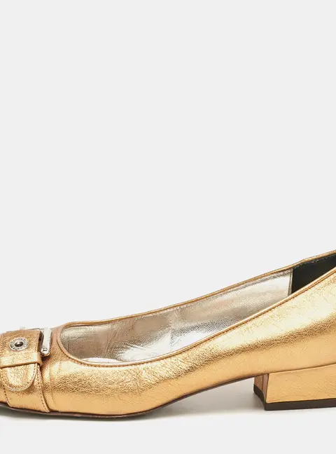Dolce & Gabbana Metallic Gold Leather Block Heel Pumps Size 39