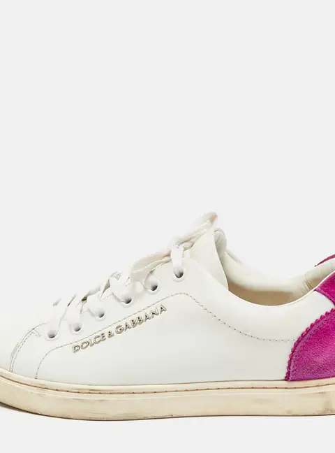 Dolce & Gabbana White/Pink Leather and Suede Low Top Sneakers Size 37