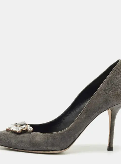 Dolce & Gabbana Grey Suede Crystal Embellished Pointed Toe Pumps Size 40