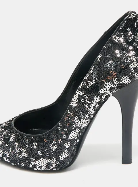 Dolce & Gabbana Black/Silver Sequin Platform Pumps Size 38