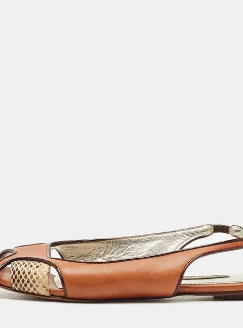 Dolce & Gabbana Brown Leather and Snakeskin Leather Flat Sandals Size 37