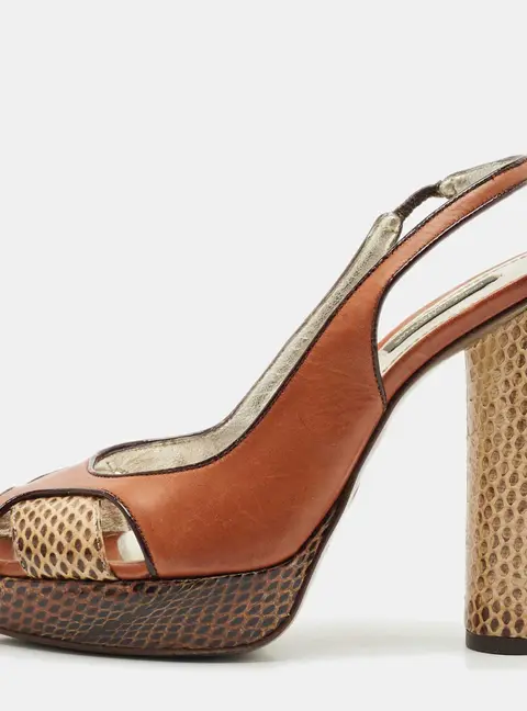 Dolce & Gabbana Size 38 Brown Leather and Snakeskin Leather Women's Shoes