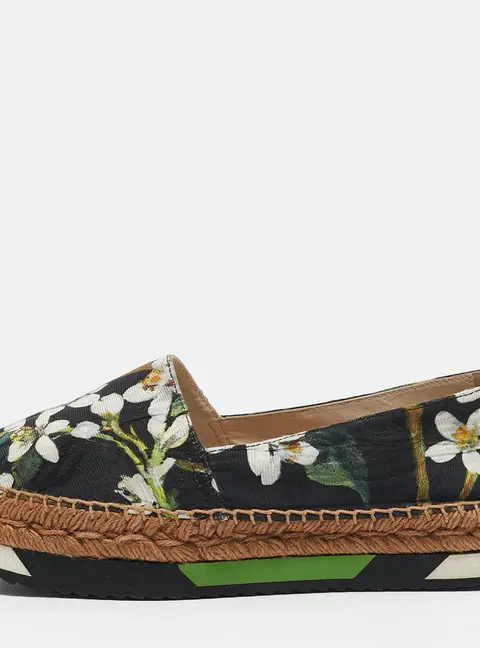 Dolce & Gabbana Multicolor Floral Print Brocade Fabric Espadrille Flats Size 37