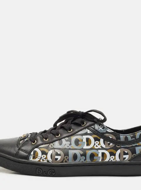 Dolce & Gabbana Size 37 Black Leather Lace Up Sneakers