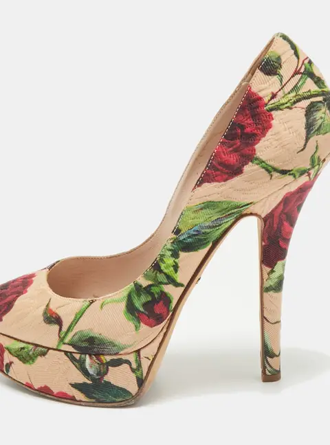 Dolce & Gabbana Multicolor Brocade Fabric Platform Pumps Size 37