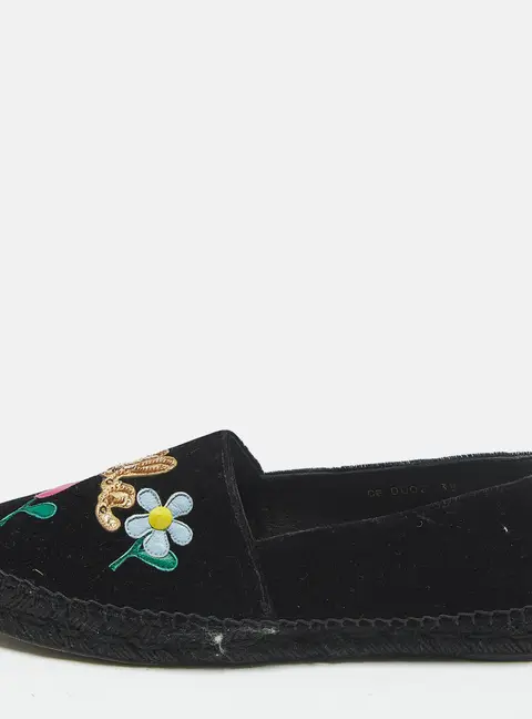 Dolce & Gabbana Black Velvet Embellished Espadrille Flats Size 38