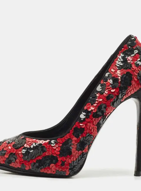Dolce & Gabbana Red/Black Sequins Round Toe Pumps Size 36