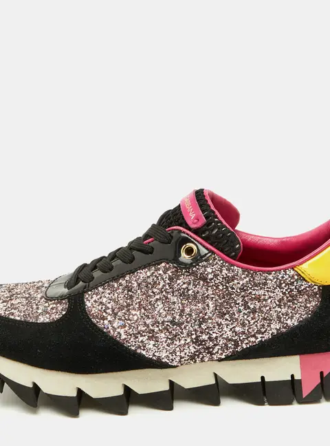 Dolce & Gabbana Multicolor Glitter, Patent Leather and Suede Low Top Sneakers Size 38