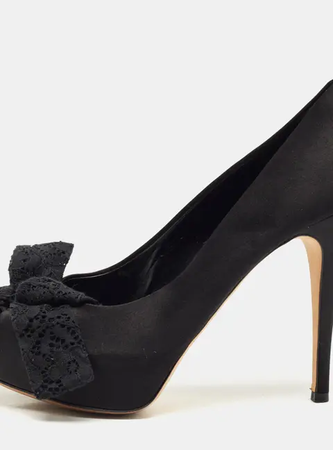 Dolce & Gabbana Black Lace and Mesh Peep Toe Platform Pumps Size 40