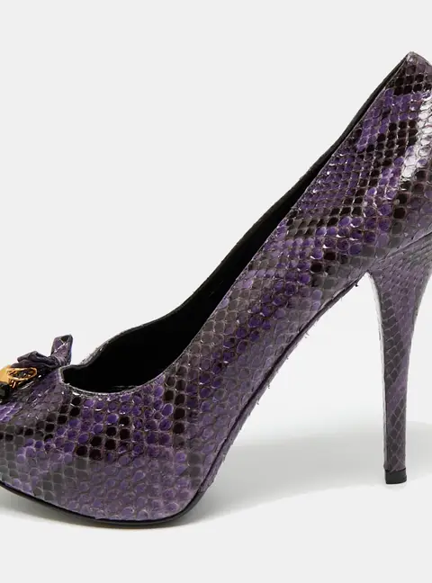Dolce & Gabbana Purple/Black Watersnake Leather Peep Toe Platform Pumps Size 40