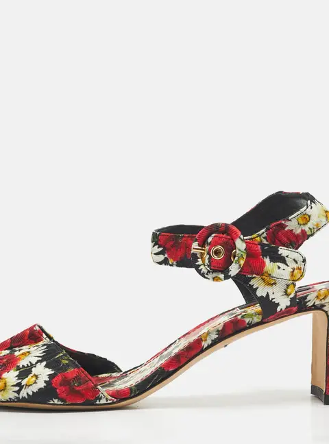 Dolce & Gabbana Multicolor Floral Print Fabric Ankle Strap Sandals Size 39.5