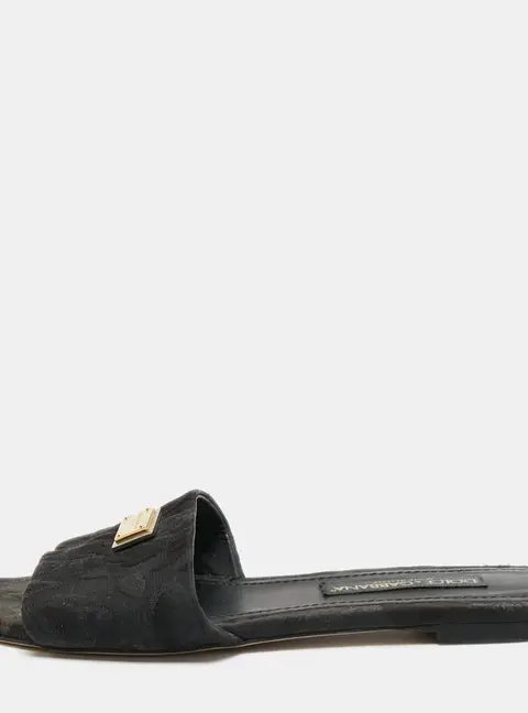 Dolce & Gabbana Black Canvas Flat Slides Size 40.5