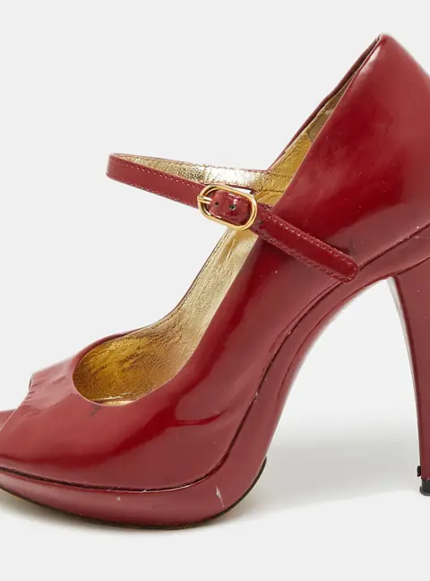 Dolce & Gabbana Red Patent Leather Platform Peep Toe Mary Jane Pumps Size 37