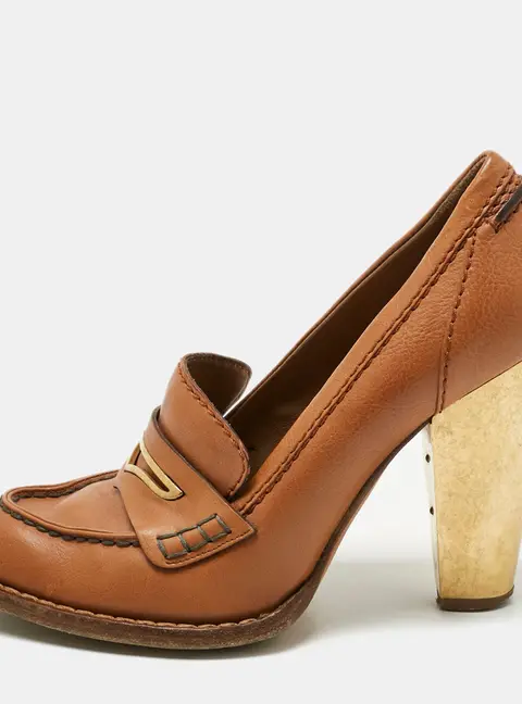 Dolce & Gabbana Size 39 Tan Leather Block Heel Pumps