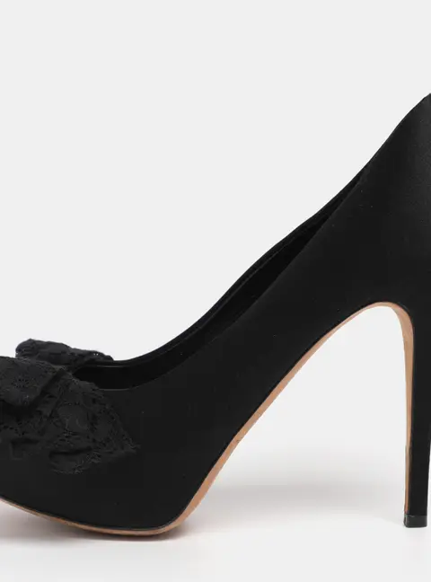 Dolce & Gabbana Black Satin Lace Bow Platform Pumps Size 39