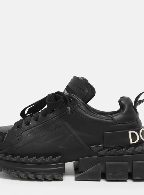 Dolce & Gabbana Black Leather and Rubber Super King Low Top Sneakers Size 37