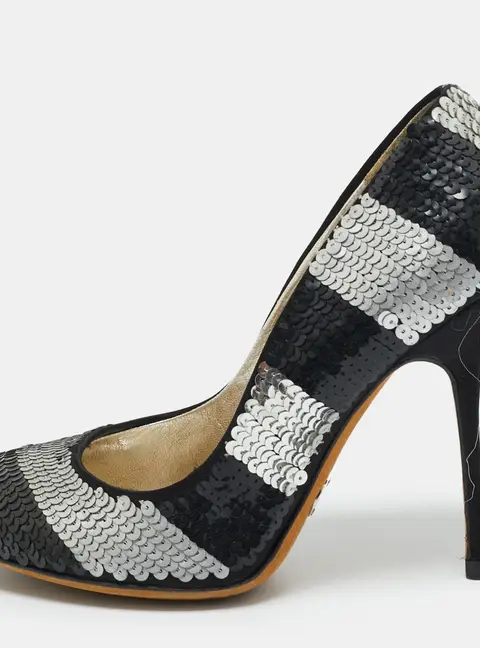 Dolce and Gabbana Black/Silver Sequin Round Toe Pumps Size 36.5