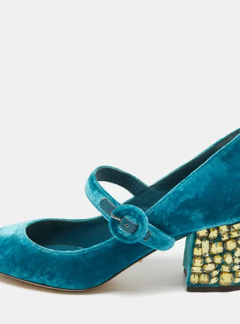 Dolce & Gabbana Blue Velvet Crystal Embellished Mary Jane Pumps Size 36.5