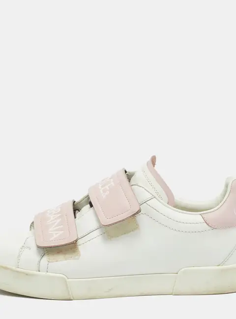 Dolce & Gabbana White/Pink Leather Velcro Low Top Sneakers Size 39.5