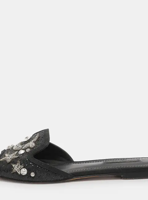 Dolce & Gabbana Black Glitter Bianca Star And Moon Embellished Slide Sandals Size 37