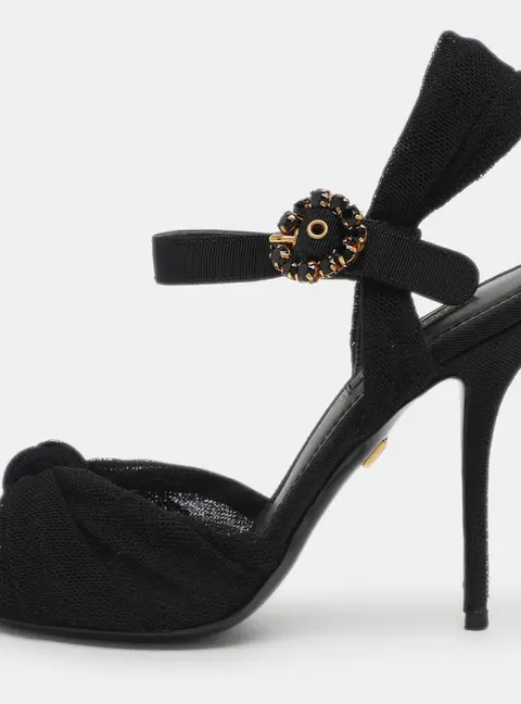 Dolce & Gabbana Black Knotted Mesh and Fabric Ankle Strap Sandals Size 37