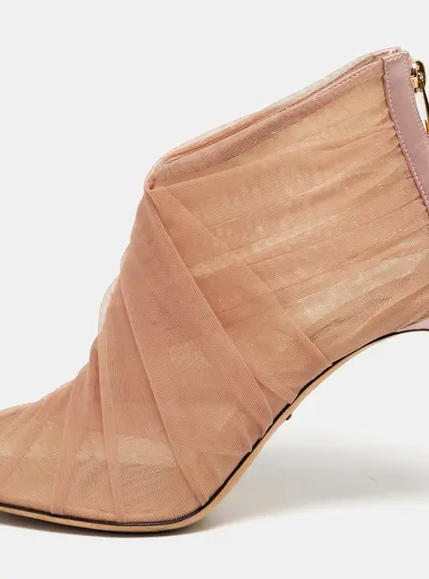 Dolce & Gabbana Size 39.5 Pink Net and Satin Ankle Length Boots