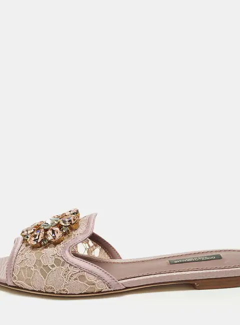 Dolce & Gabbana Sofia Size 36 Purple Lace and Satin Crystal Embellished Flat Slide