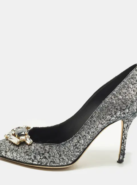 Dolce & Gabbana Bellucci Size 40 Silver Lurex Fabric Pumps