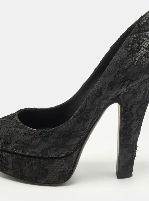 Dolce & Gabbana Size 38.5 Black Mesh and Satin Platform Pumps