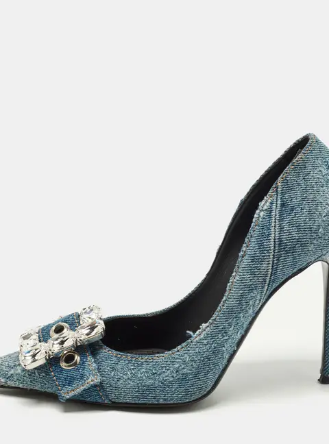 Dolce & Gabbana Bellucci Size 36 Blue Denim Rhinestone Buckle Pumps