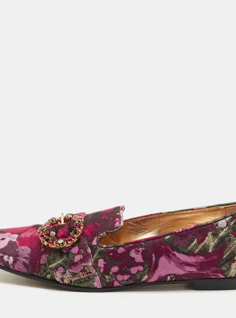Dolce & Gabbana Size 39 Multicolor Jacquard Crystal Embellished Buckle Loafers