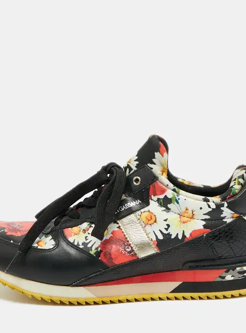 Dolce & Gabbana Size 39 Multicolor Python and Leather Floral Printed Low Top Sneakers