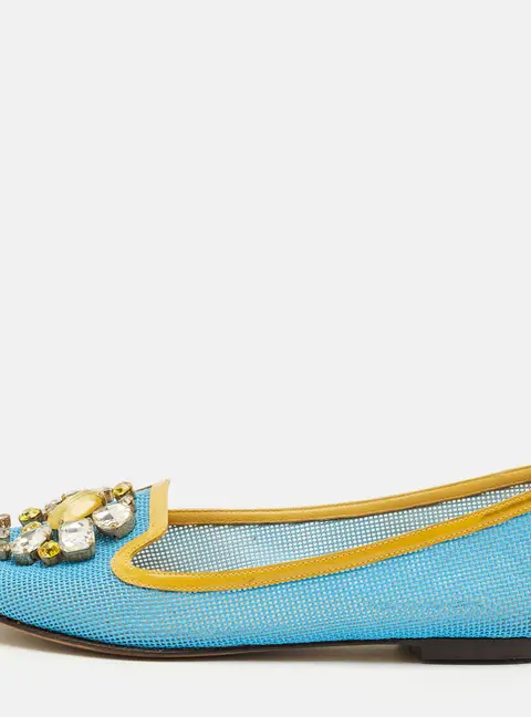 Dolce & Gabbana Size 37 Blue/Yellow Patent Leather and Woven Leather Ballet Flats