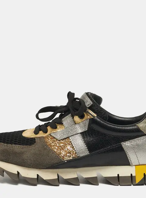 Dolce & Gabbana Size 39.5 Multicolor Glitter, Leather and Suede Lace Up Sneakers