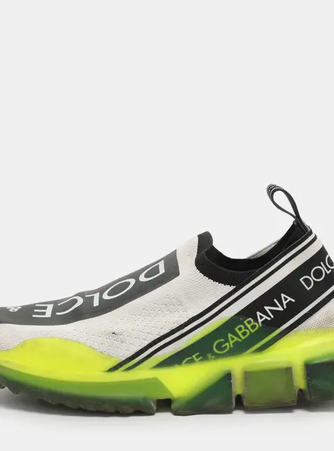 Dolce & Gabbana Sorrento Size 36.5 Neon Green/White Knit Fabric Slip On Sneakers
