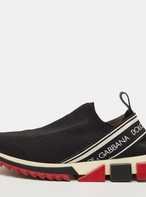 Dolce & Gabbana Sorrento Size 41 Black Knit Fabric Slip On Sneakers