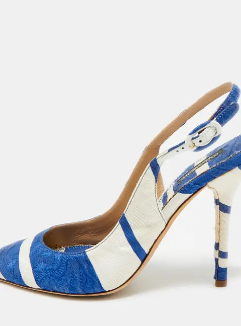 Dolce & Gabbana Size 40 Blue/White Brocade Fabric Slingback Pumps