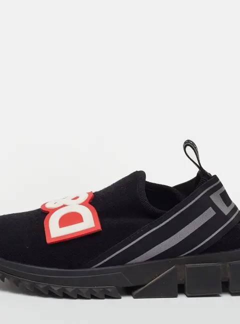 Dolce & Gabbana DG Patch Size 35 Black Stretch Technical Fabric Slip On Sneakers