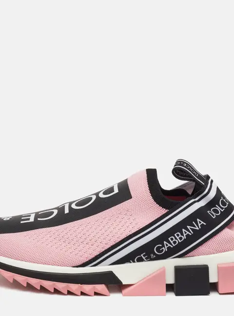 Dolce & Gabbana Sorrento Size 39 Pink/Black Knit Fabric Slip On Sneakers