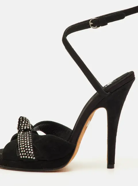 Dolce & Gabbana Size 36 Black Suede Knot Crystal Embellished Ankle Strap Sandals