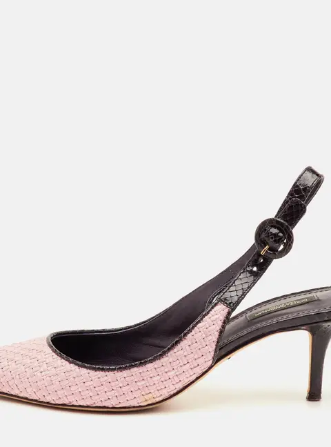 Dolce & Gabbana Size 40 Pink/Purple Woven Raffia and Snakeskin Print Leather Slingback Sandals