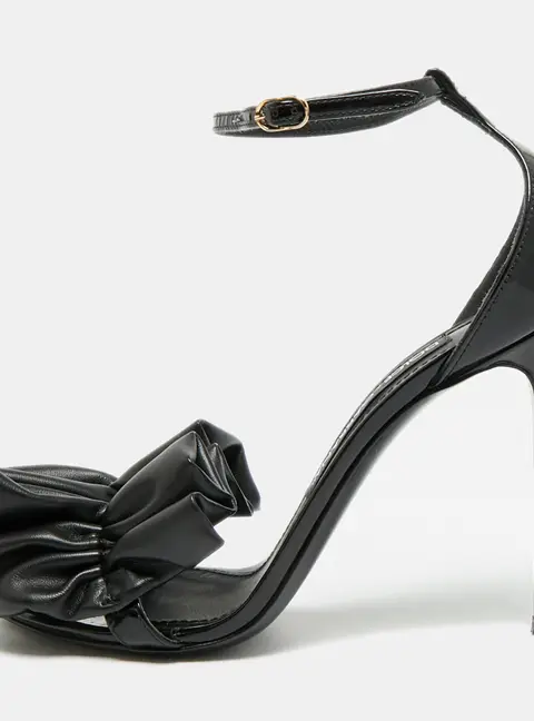 Dolce & Gabbana Keira Size 37 Black Leather Patent And Leather Ankle Strap Sandals