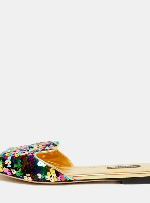 Dolce & Gabbana Bellucci Size 38 Multicolor Leather and Sequins Flat Slides