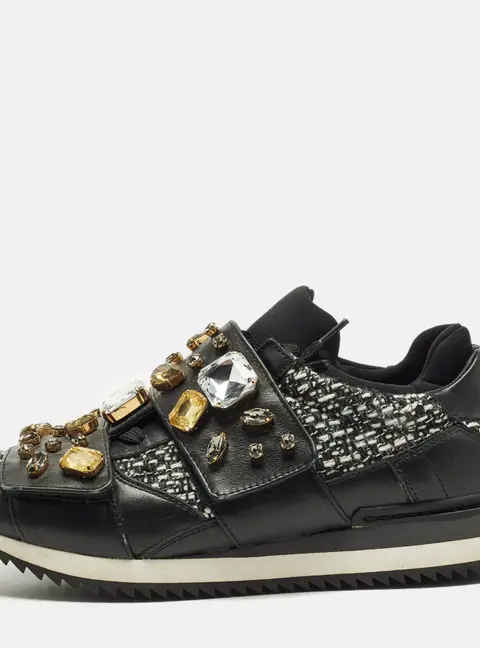 Dolce & Gabbana Space Size 38 White/Black Fabric Leather Lace Up Sneakers