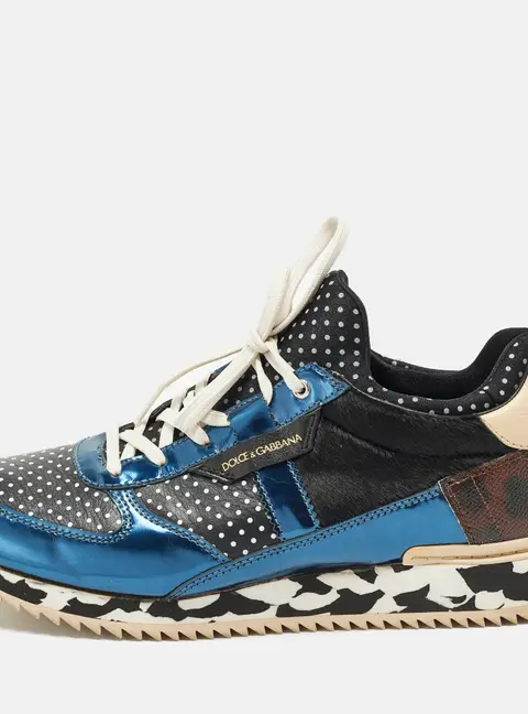 Dolce & Gabbana Majolica Size 39.5 Multicolor Calf Hair, Canvas and Leather Lace Up Sneakers