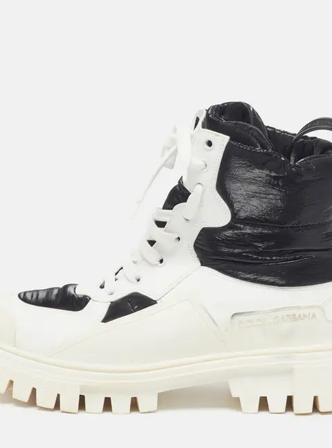 Dolce & Gabbana Size 40 White/Black Leather and Nylon Combat Boots