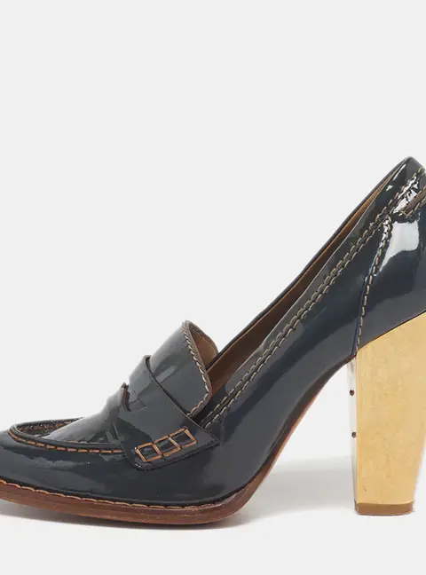Dolce & Gabbana Size 39 Dark Green Patent Leather Penny Block Heel Loafer Pumps
