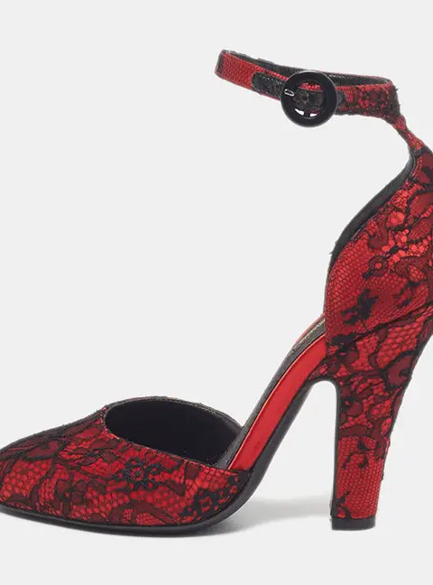 Dolce & Gabbana Size 37 Red Lace Ankle Strap Sandals