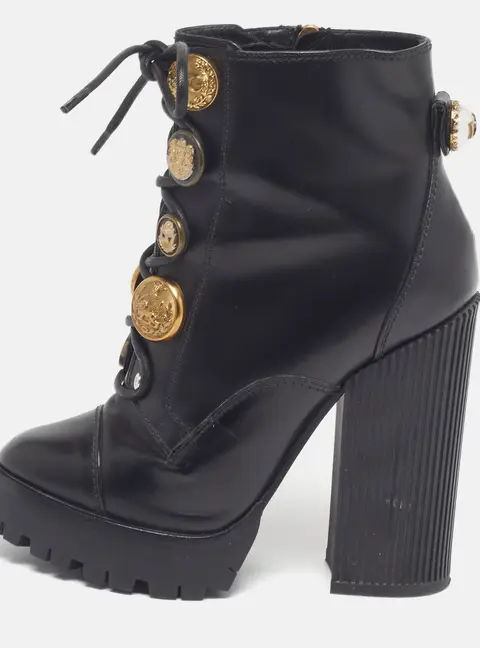 Dolce & Gabbana Size 36 Black Leather DG Logo Button Lace Up Ankle Length Boots