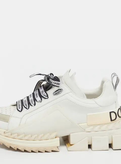 Dolce & Gabbana Super King Size 38.5 White Leather Rubber Lace Up Sneakers
